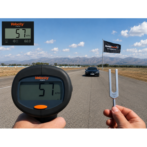 The Velocity speed gun with Calibrated Tuning fork for accuracy compliance The Velocity speed gun with Calibrated Tuning fork for accuracy compliance